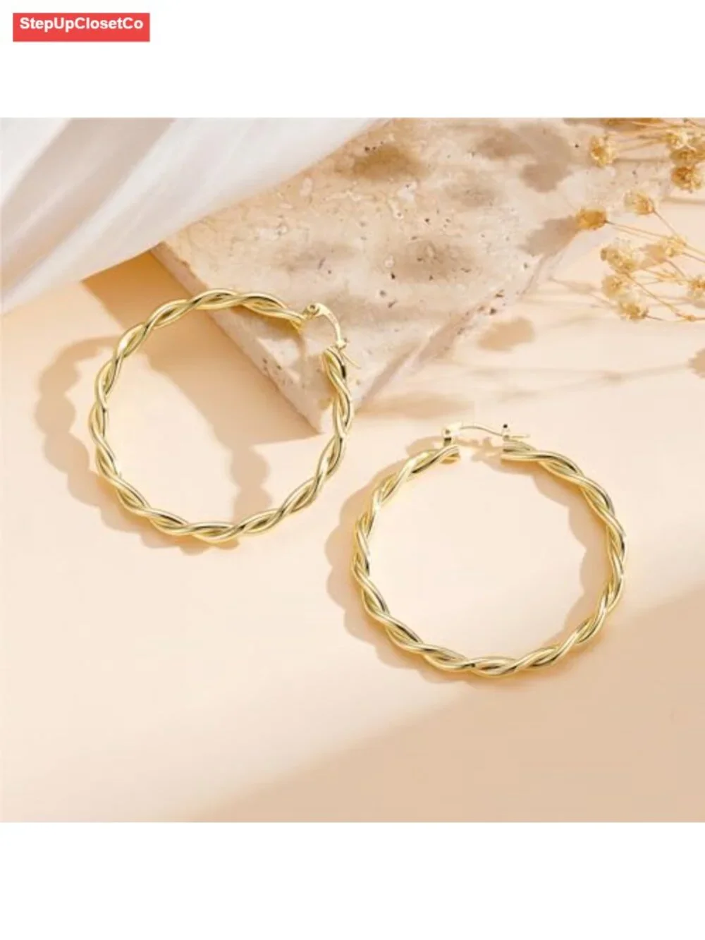 4mm Twist Hoop Earrings Sterling Silver Post 14K Gold Plated Lightweight Women
